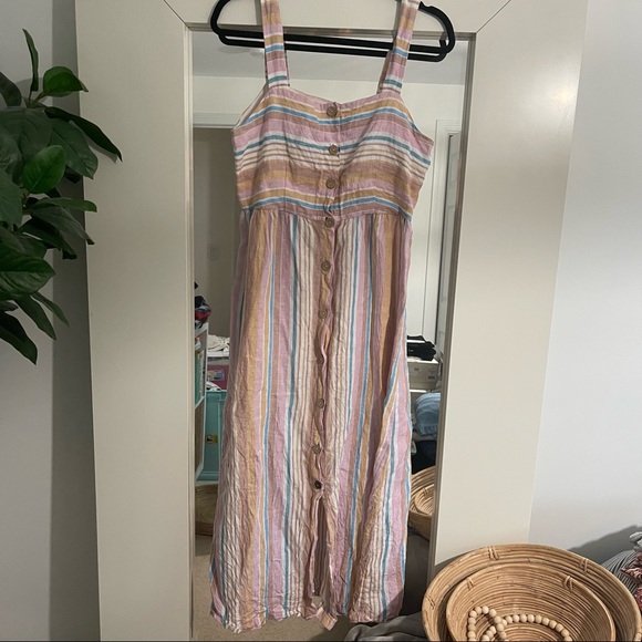 C&C California Stripe Linen Button Front Sleeveless Maxi Dress - Picture 2 of 7